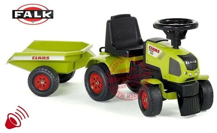 Falk traktorek do odpychania, chodzik, jeździk baby claas axos + przyczepka