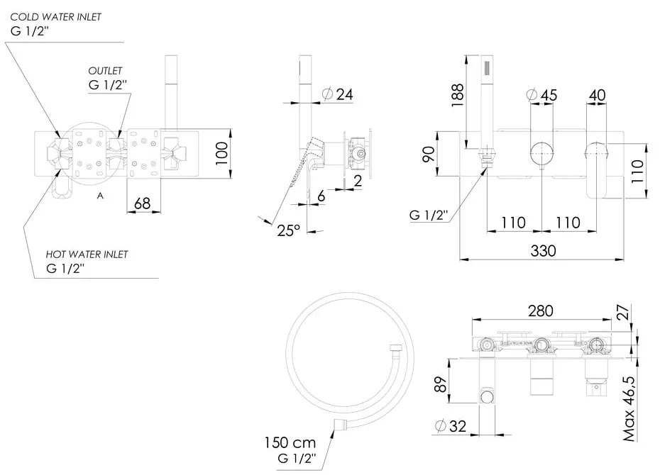 Biała bateria prysznicowa podtynkowa (2 otwory) Spy – Sapho