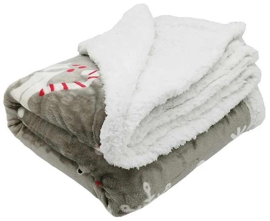 Szary koc ze świątecznym motywem z materiału sherpa 150x200 cm Snowman – My House