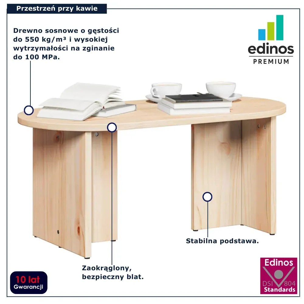 Naturalny drewniany stolik kawowy owalny L7-E75