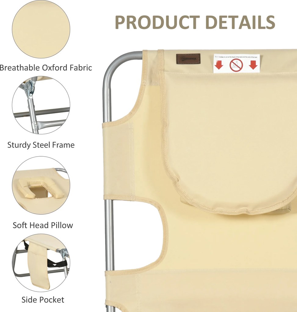 Outsunny Leżak ogrodowy, fotel z wyściełanym otworem na twarz, leżanka do masażu na zewnątrz, kieszeń boczna, tkanina, metal, Beżowy | Aosom PL