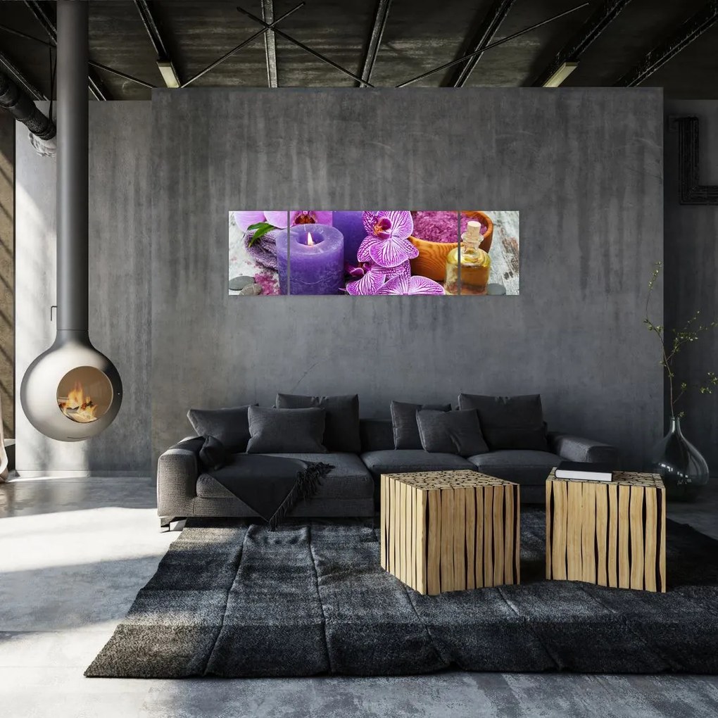 Obraz storczyków i świec (170x50 cm)