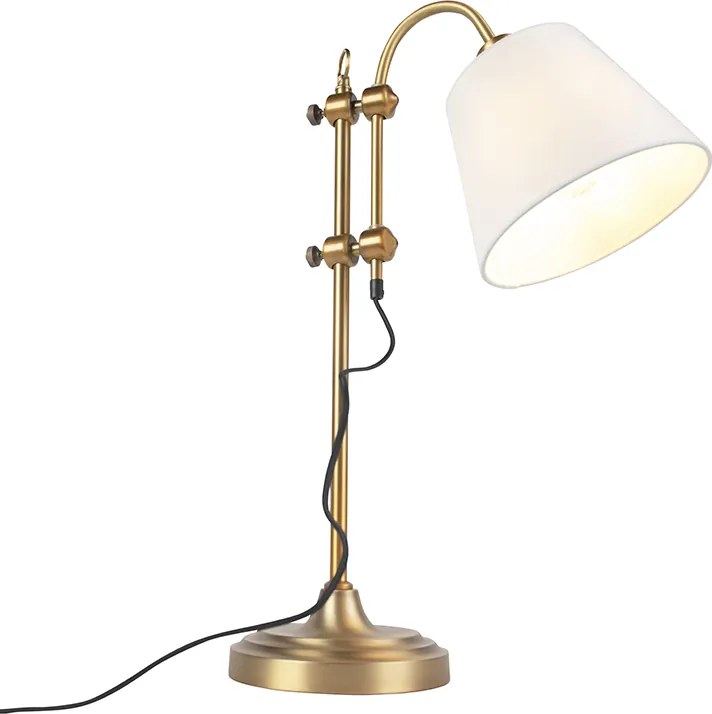 Klasyczna lampa stołowa brązowa z białym abażurem - Ashley