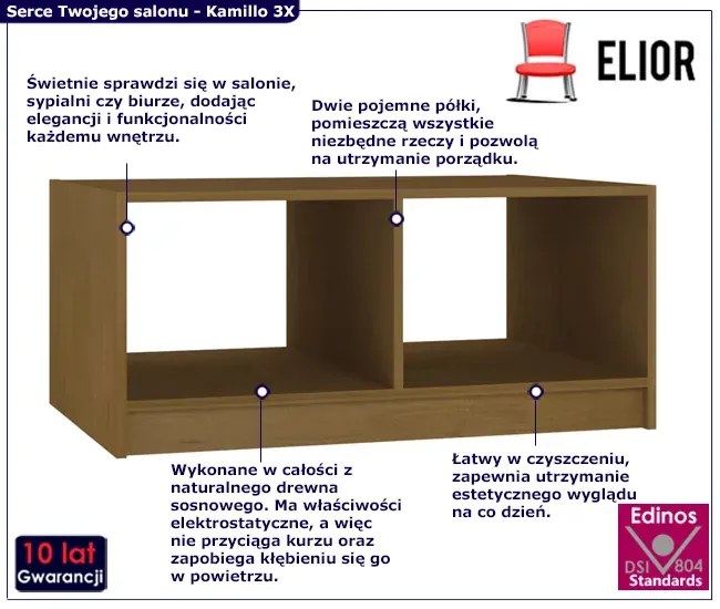 Stolik kawowy z półkami miodowy brąz - Lacar 3X