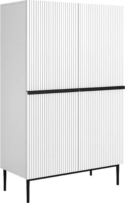 Komoda wysoka Nicole 100 cm dwudrzwiowa z ryflowanym frontem - biały mat / czarne nóżki
