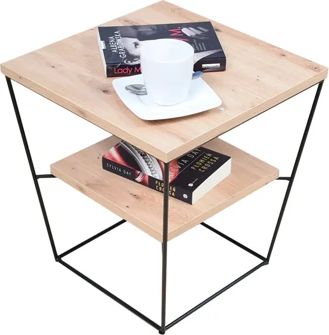 Loftowy stolik kawowy z półką dąb artisan T9-P71
