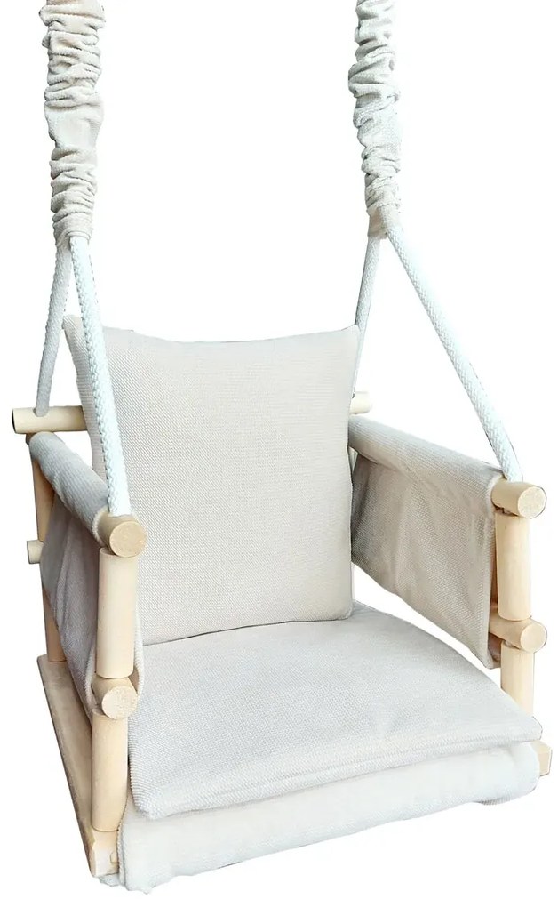 Beżowa drewniana huśtawka dziecięca 3w1 N5-H57