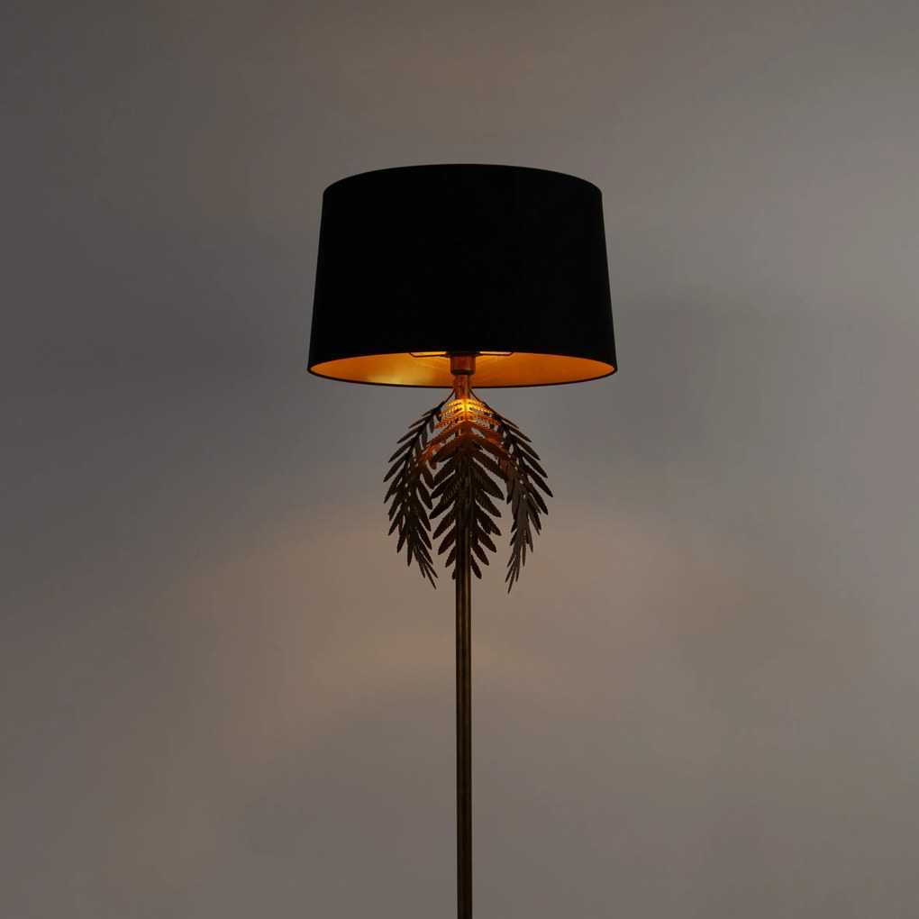 Lampa podłogowa złota 145 cm z czarnym abażurem z bawełny 50 cm - Botanica Rustykalny / Vintage Oswietlenie wewnetrzne