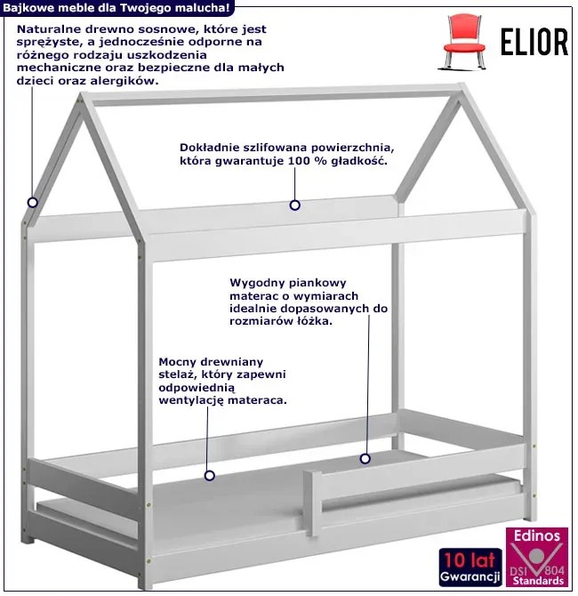 Białe łóżko dziecięce z barierkami - Rara 200x90 cm