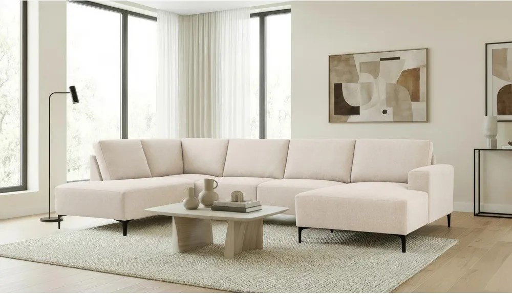 Beżowy narożnik z tkaniny szenilowej (lewostronny/w kształcie litery U) Fabian – Scandic