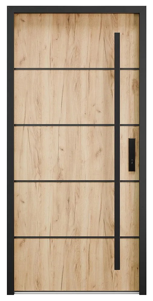 Stalowe pełne drzwi wejściowe  ze stali nierdzewnej H207 x L100 cm efekt dębu - otwierane w lewo - LUSADA