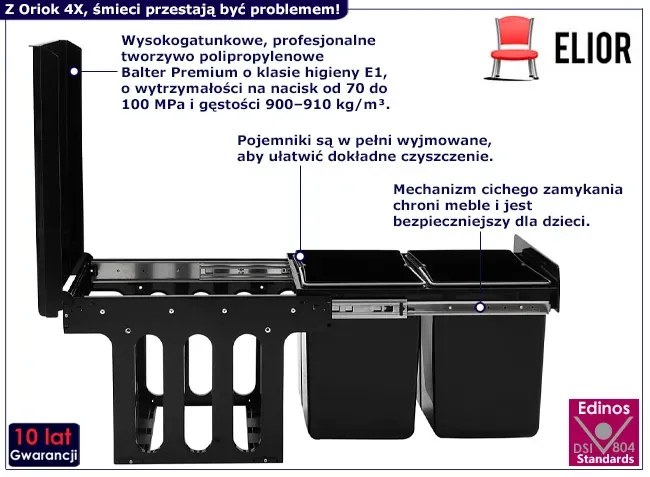 Kosz na śmieci typu cargo 36 L - Grex 4X