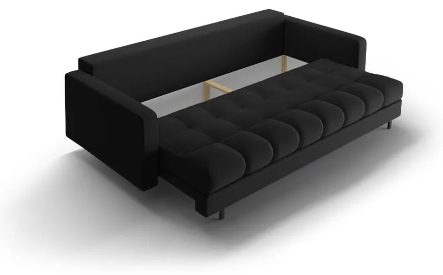 Czarna rozkładana sofa ze schowkiem 222 cm Bali – Cosmopolitan Design
