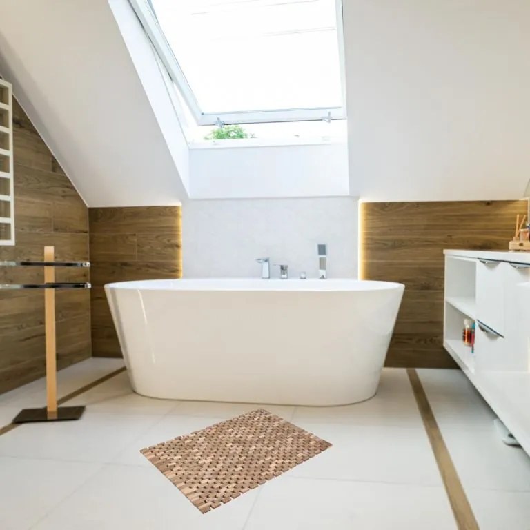 Mata antypoślizgowa, drewno tekowe, naturalna, 60 x 40 cm