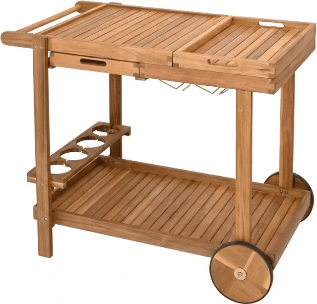 Ogrodowy stolik serwujący na kółkach GRIL PARTY, drewno akacjowe