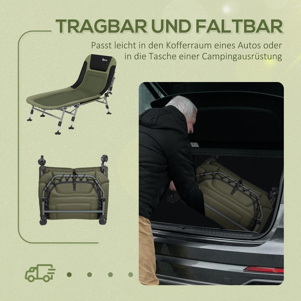 Outsunny Łóżko Polowe do Kempingu, 200 x 85 x 40-55 cm, Zielone