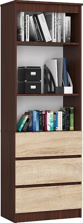 Regał AKORD R60 Wenge 60 cm 3 szuflady kolor Dąb Sonoma mat 3 półki 60x35x180 cm