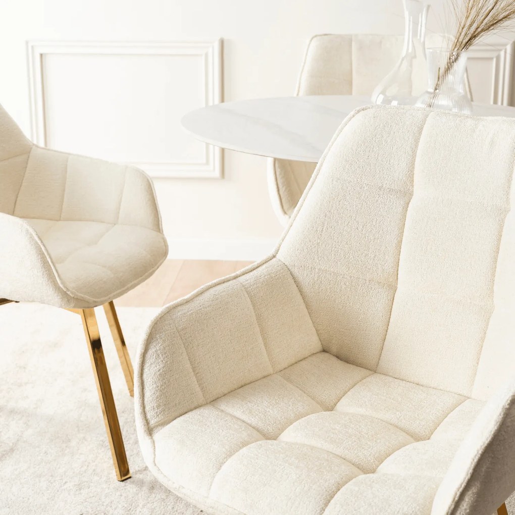 Krzesło Tapicerowane Obrotowe MIA Kremowe do Toaletki Boucle Nowoczesne