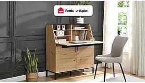 Sekretarzyk z 2 szafkami - MDF - Kolor naturalny i czarny - MALEDA