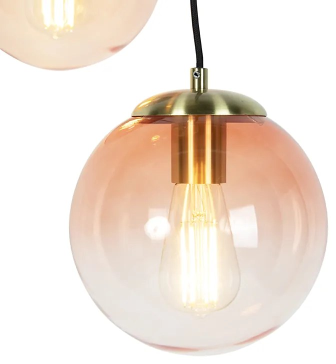 Lampa wisząca w stylu art deco mosiądz 45 cm 3-światłowa różowa - Pallon ArtDeco Oswietlenie wewnetrzne