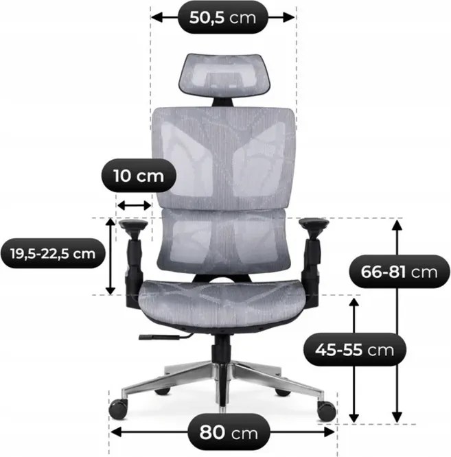 Fotel Biurowy Ergonomiczny Obrotowy MARTIN Szary Nowoczesny
