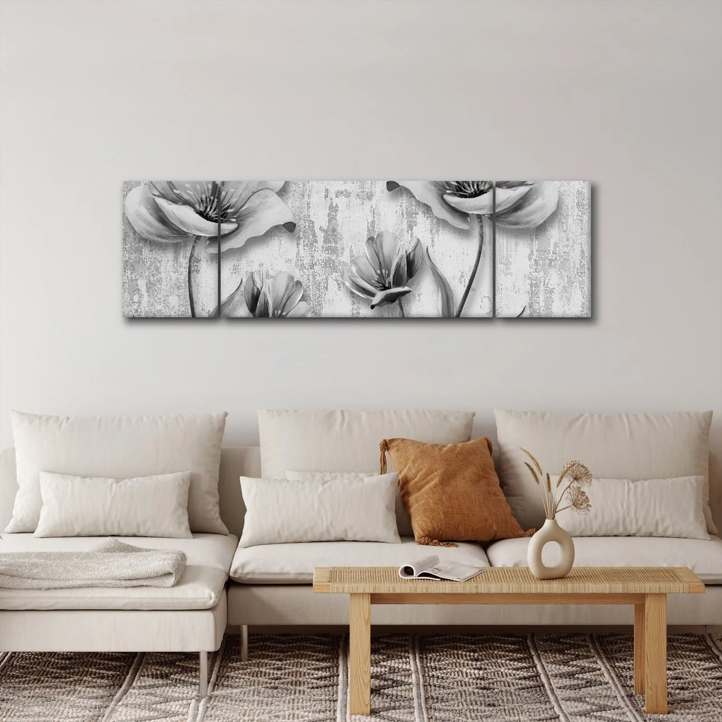 Obraz - Czarno-białe kwiaty na tle (170x50 cm)