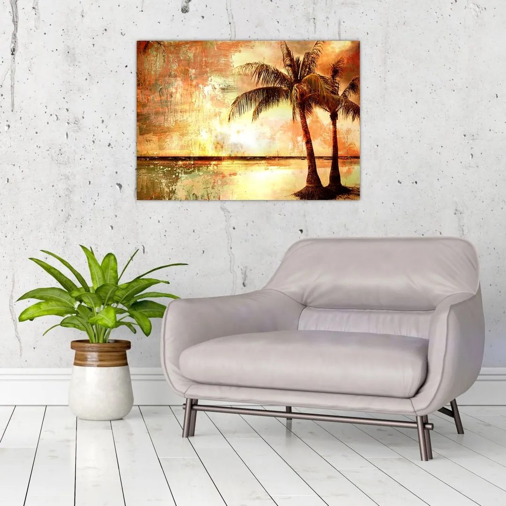 Obraz na szkle - Palmy na plaży (70x50 cm)