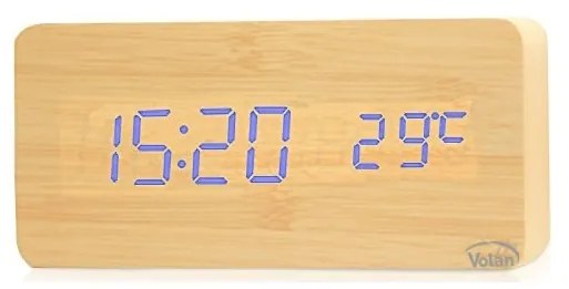 Zegar budzik drewniany elektroniczny cyfrowy led stojący - termometr + data
