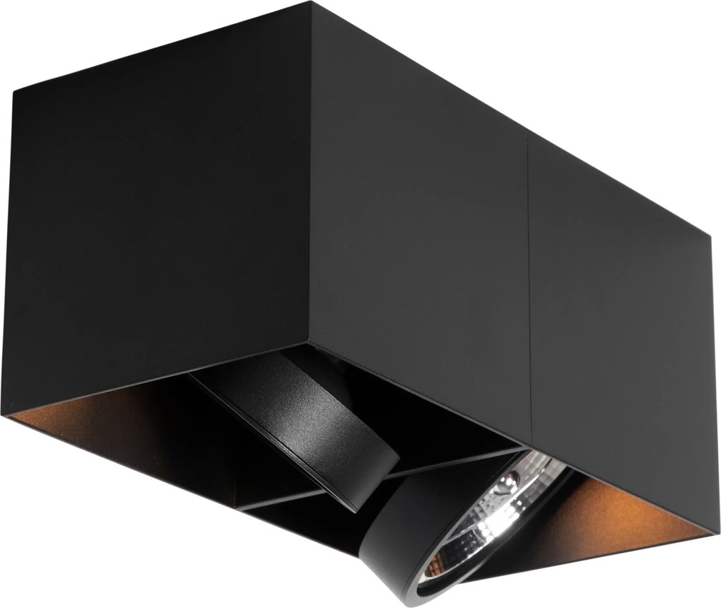 Designerski reflektor czarny prostokątny AR111 2-światła - Box