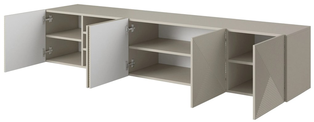 Szafka RTV wisząca Asha 200 cm z ryflowanym frontem - kaszmir