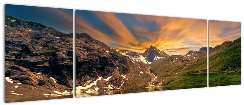Obraz - Odbicie w górskim jeziorze (170x50 cm)