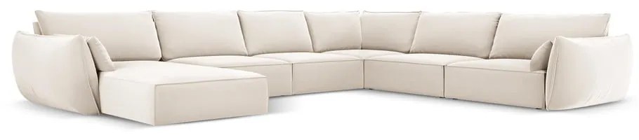 Beżowy aksamitny narożnik (prawostronny/w kształcie litery U) Vanda – Mazzini Sofas