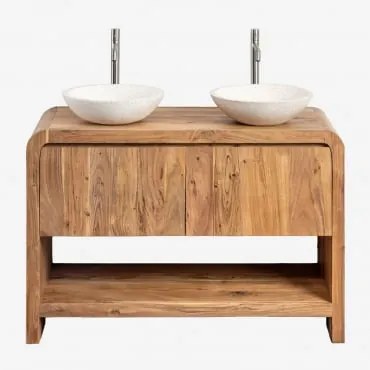 Zestaw Mebli Łazienkowych Z Drewna Vacry Akacja Brąz & 2 X Okrągły Biały Cement Ø40 Cm - Sklum