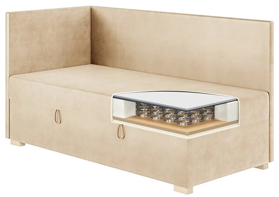 Beżowe narożne łóżko dziecięce ze schowkiem i materacem 90x200 cm Flexi – Ghado