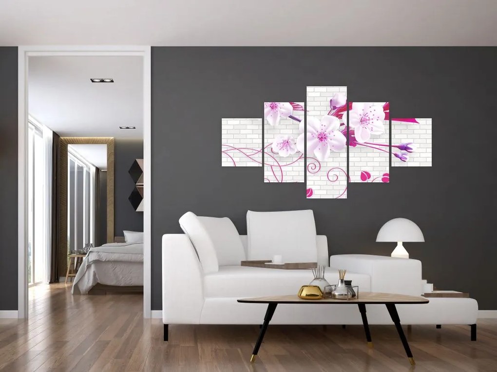 Obraz gałązki z kwiatami (125x70 cm)