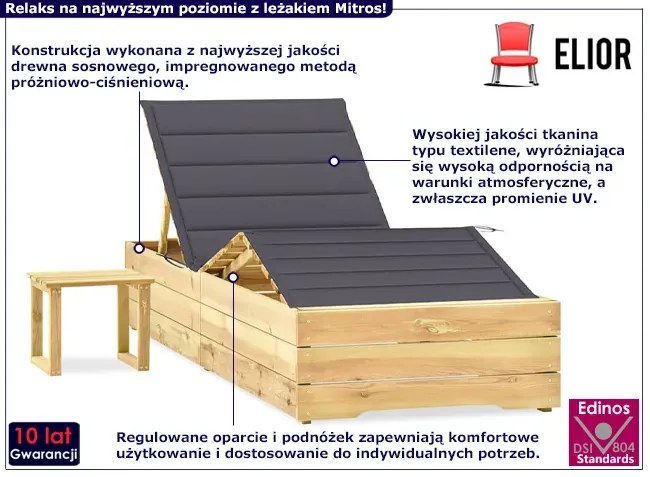 Leżak ze stolikiem z drewna sosnowego antracyt - Ogebis