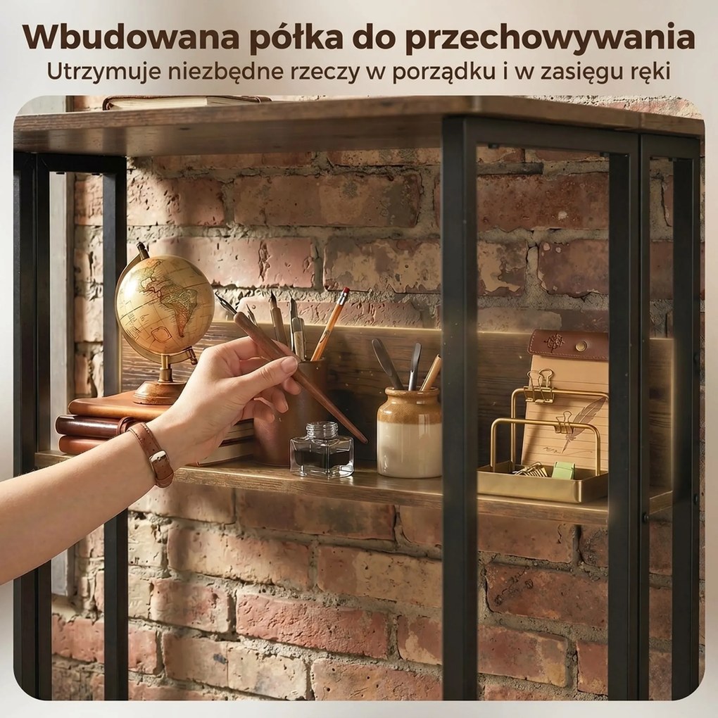 HOMCOM Składane biurko z półką, 80 cm biurko do małych pomieszczeń, biuro, rustykalny brąz | Aosom PL