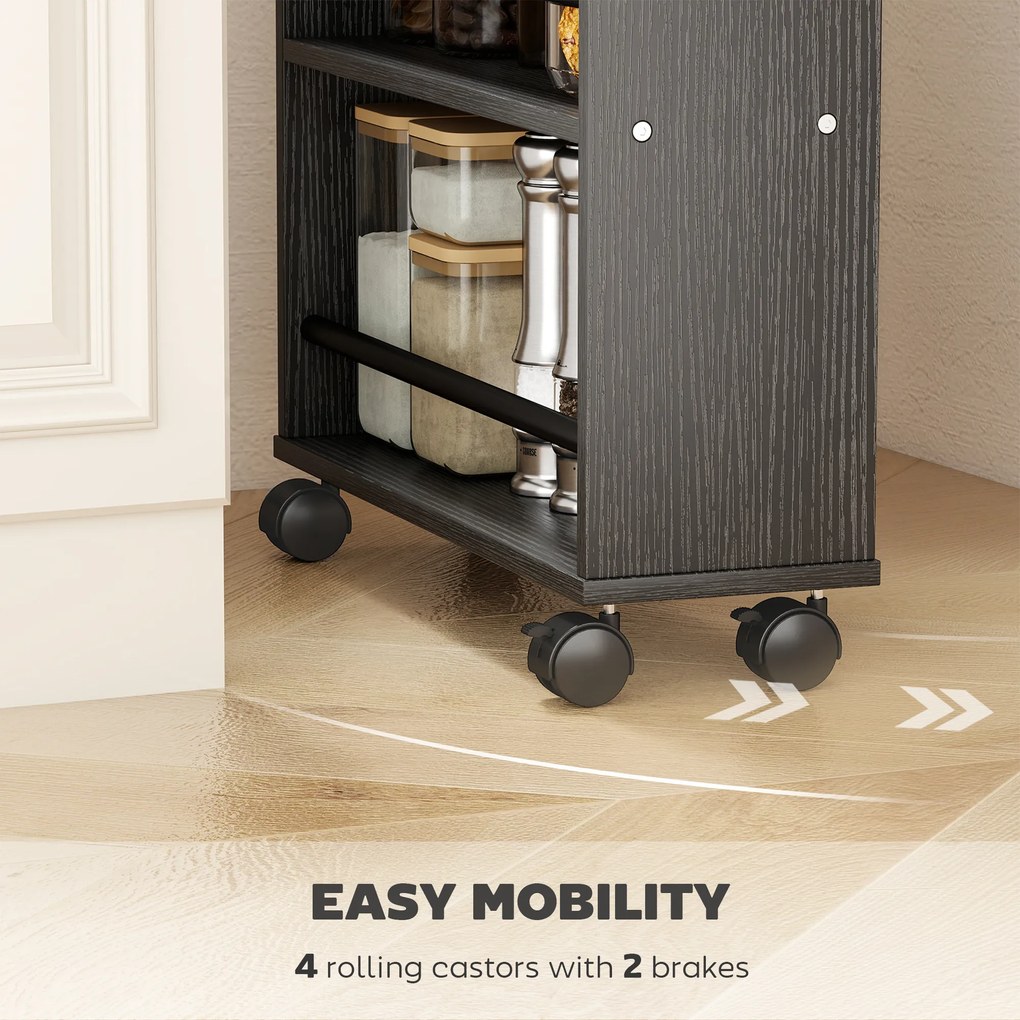 HOMCOM Półka wielofunkcyjna na kółkach, smukły design, 4 przegrody, 45x15x91 cm, czarny | Aosom PL