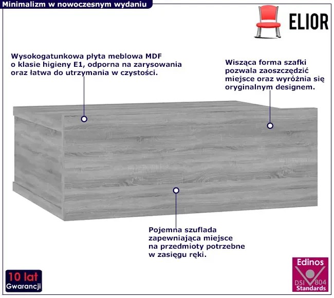 Wisząca Szafka Nocna Szary Dąb Sonoma Tuxedo 5X
