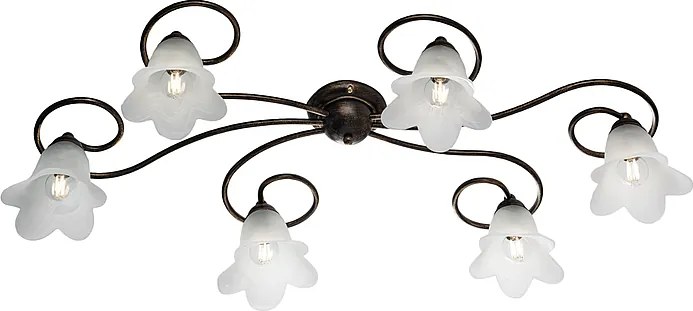 Lampa sufitowa Alice z brązowego lakierowanego żelaza, dekor stare złoto, klosze z białego szkła alabastrowego Ø14 cm, 6 świateł, 99x50 cm
