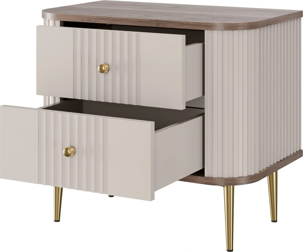 Zestaw szafek nocnych Vesper 56 cm - kaszmir / orzech / złote nogi