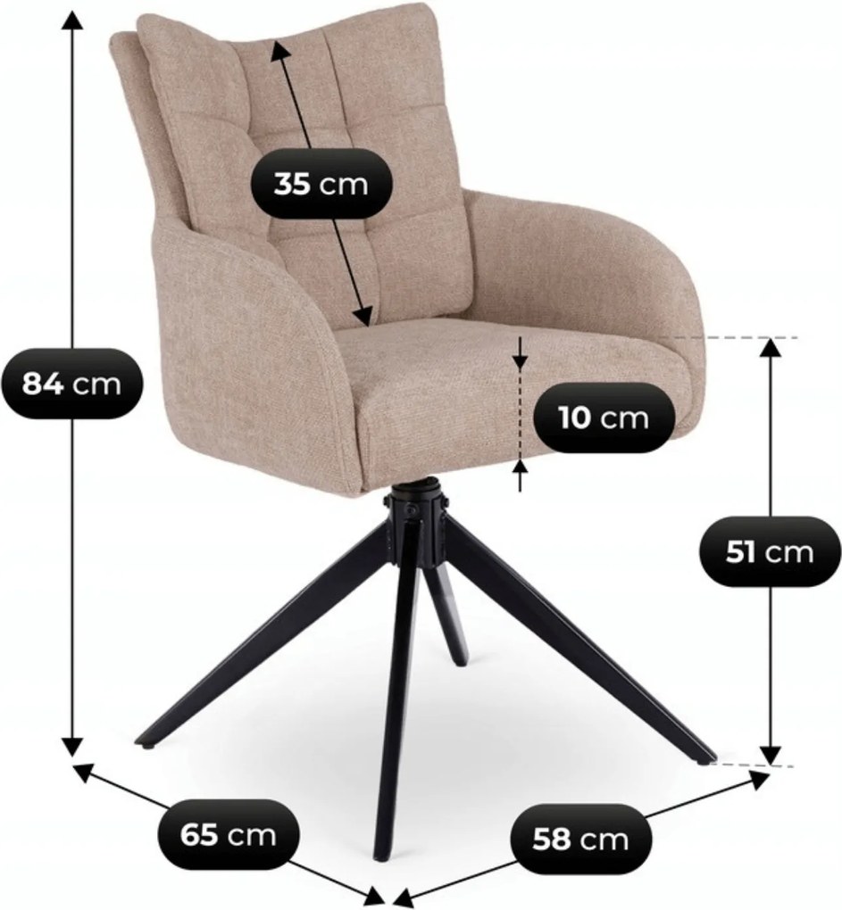 Krzesło Tapicerowane Obrotowe do Salonu JULY Beżowe Nowoczesne