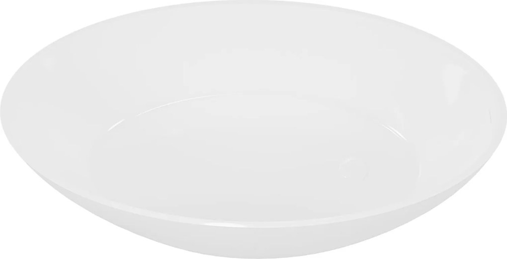 Wanna wolnostojąca owalna biała błyszcząca z konglomeratu 160 x 85 cm KALMI WHITE GLOW z przelewem typu SLIM cienki rant