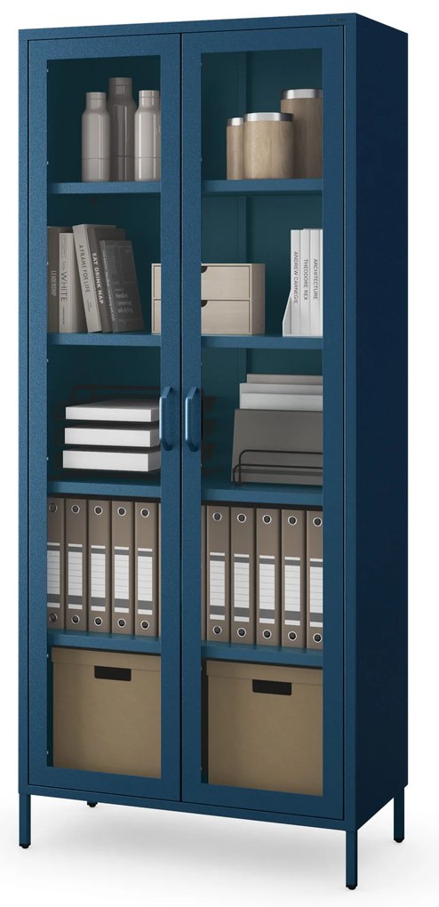 Witryna szklana do salonu granatowa Modern ANGELO 800 x 1850 x 450 mm