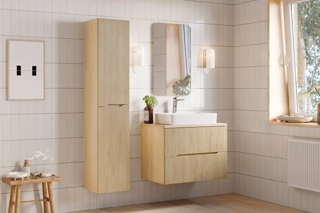 Szafka pod umywalkę nablatową NORDIC CREMONA 2S 80cm dąb cremona z blatem COMAD