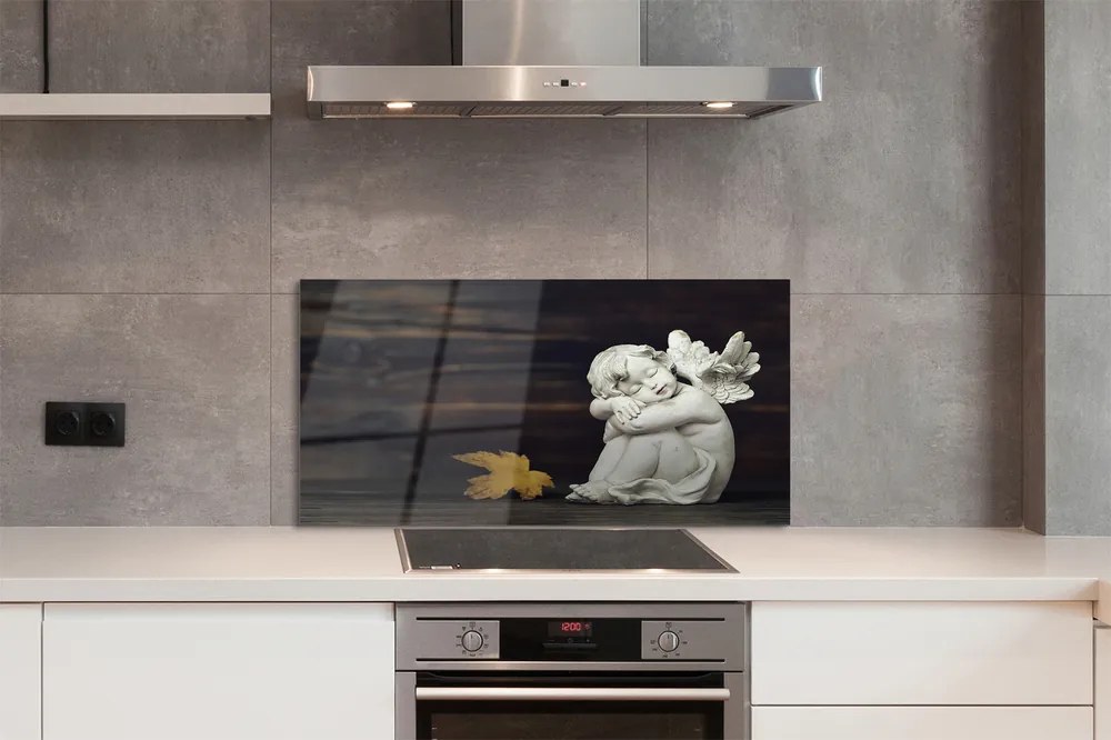 Szklany Panel Śpiący Aniołek na Drewnie