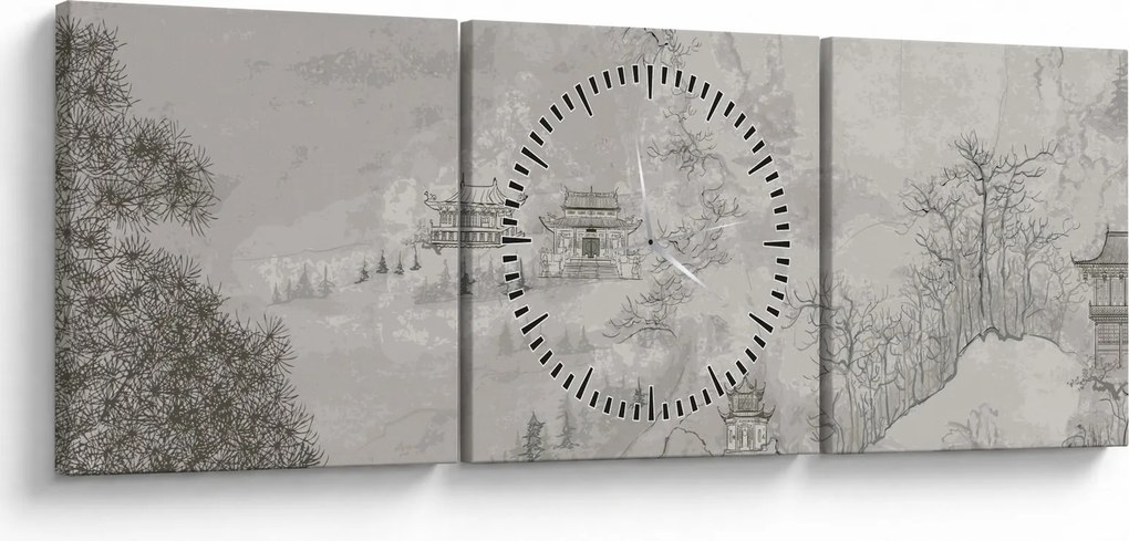 Obraz - Chiński krajobraz (z zegarem) (90x30 cm)