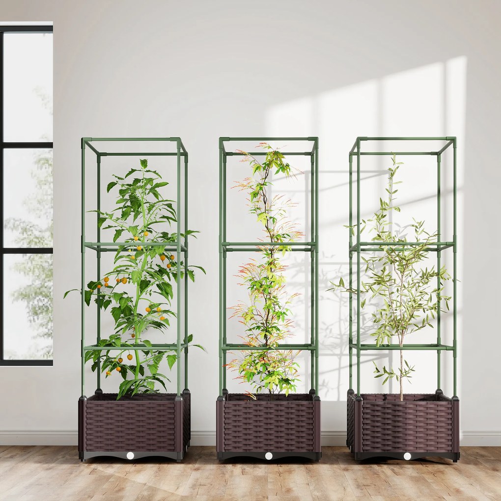 Outsunny Podwyższona grządka z kratką 3-częściowy zestaw donic z otworami odpływowymi | Aosom PL