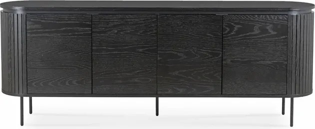 Komoda do Salonu BECK 200 cm Czarna Czterodrzwiowa Ryflowana Nowoczesna