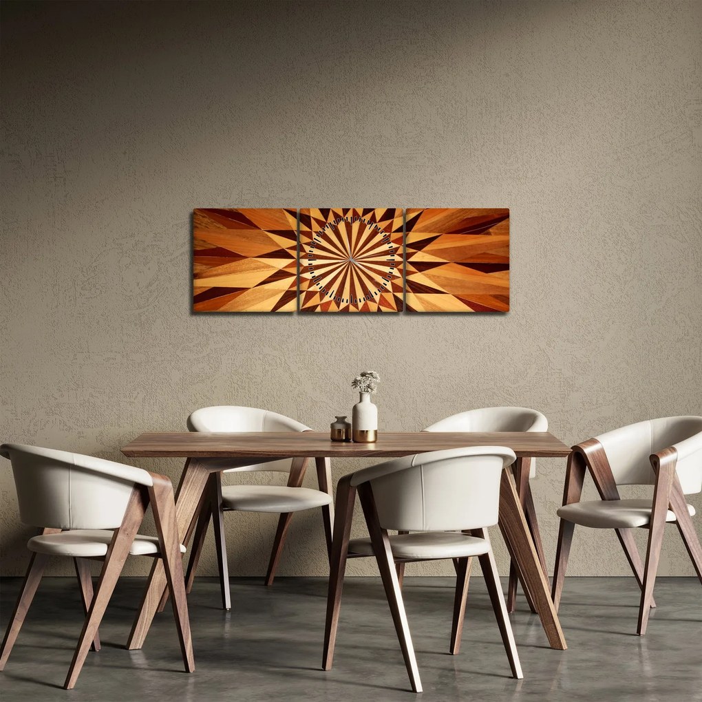 Obraz - Drewniany kolaż (z zegarem) (90x30 cm)